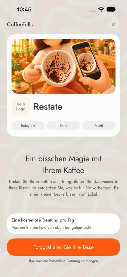 Echter App-Bildschirm · Beispiellokal