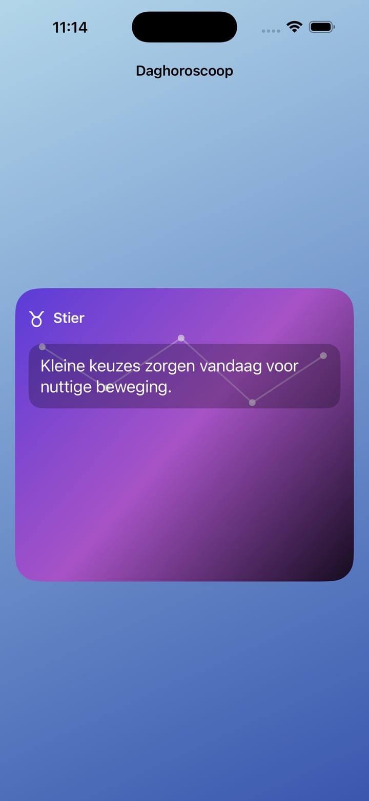 Voeg de CoffeeTells-widget toe en open met één tik de volledige horoscoop van het laatst bekeken profiel.